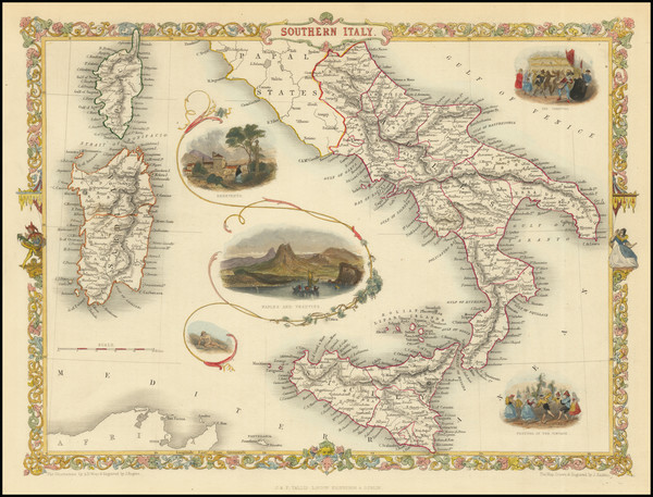 72-Southern Italy, Corsica, Sardinia and Sicily Map By John Tallis