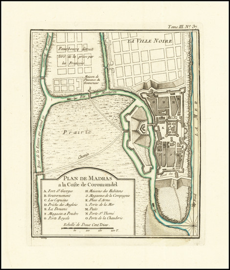 36-India Map By Jacques Nicolas Bellin