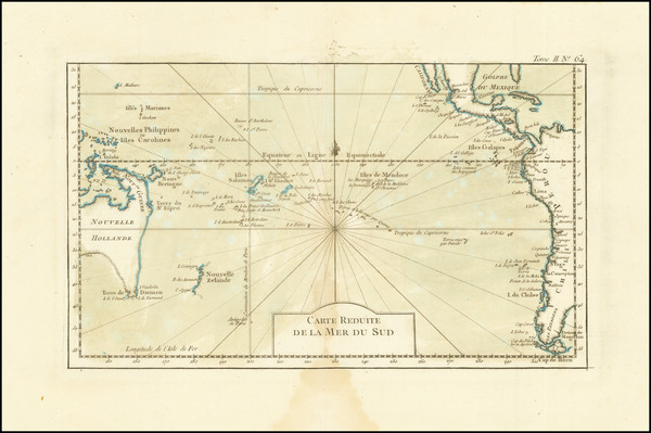 56-Pacific Ocean, Pacific and Australia Map By Jacques Nicolas Bellin