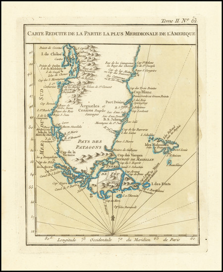 88-Argentina and Chile Map By Jacques Nicolas Bellin