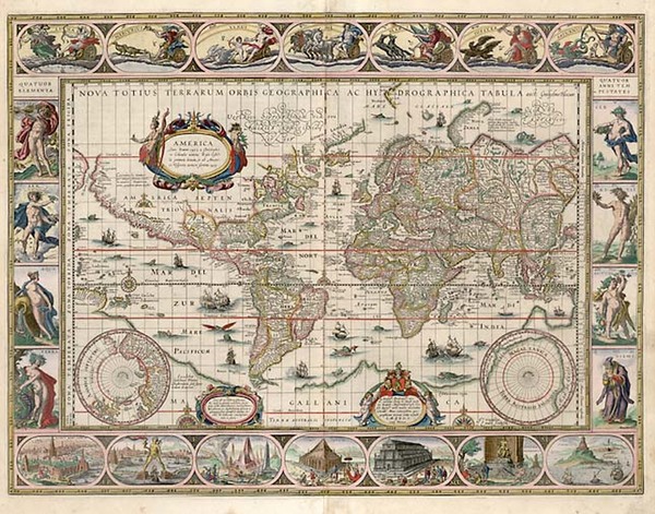 77-World and World Map By Willem Janszoon Blaeu
