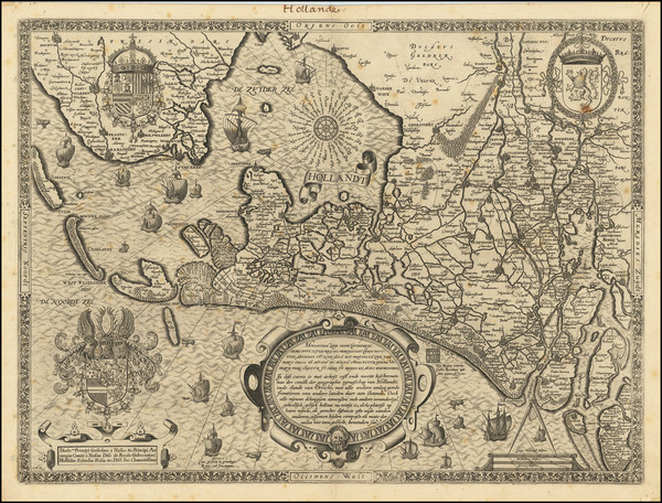 90-Netherlands Map By Cornelius de Hoorn / Cornelis de Hooghe