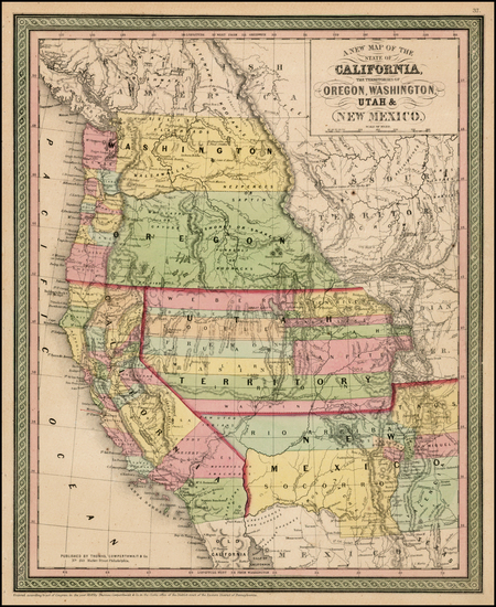 13-Southwest, Rocky Mountains and California Map By Thomas, Cowperthwait & Co.