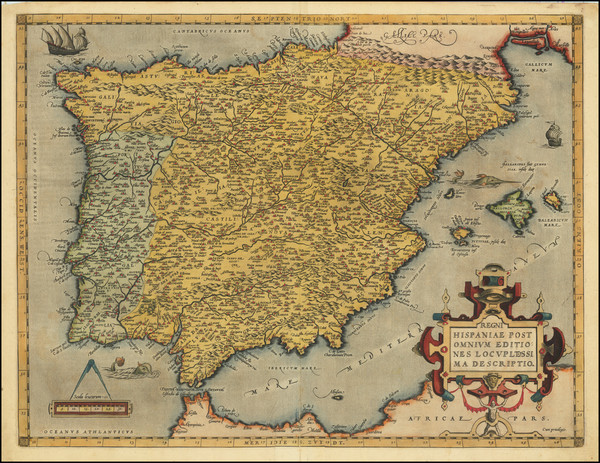 18-Spain and Portugal Map By Abraham Ortelius