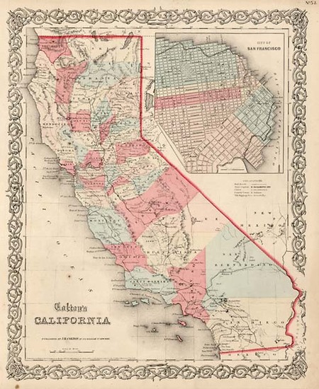 48-California Map By Joseph Hutchins Colton