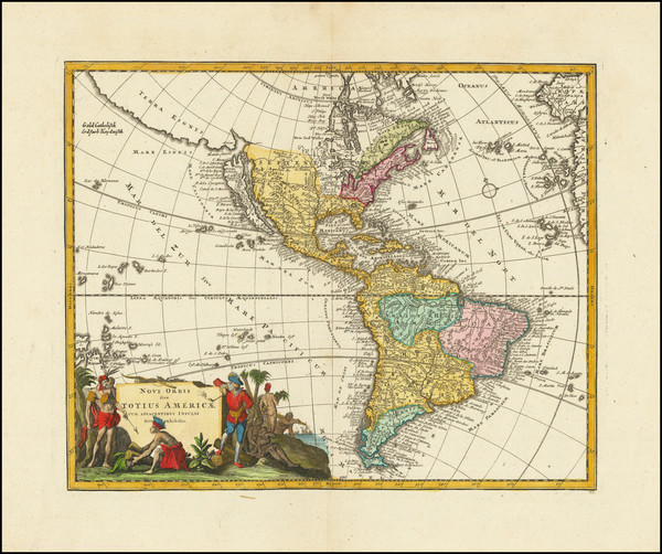 7-Western Hemisphere, California as an Island and America Map By Johann Christoph Weigel