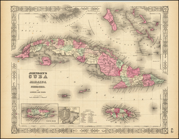17-Cuba, Puerto Rico and Bahamas Map By Alvin Jewett Johnson  &  Benjamin P Ward
