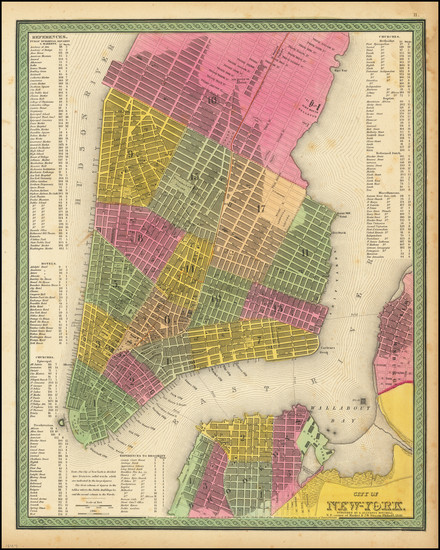 74-New York City Map By Samuel Augustus Mitchell