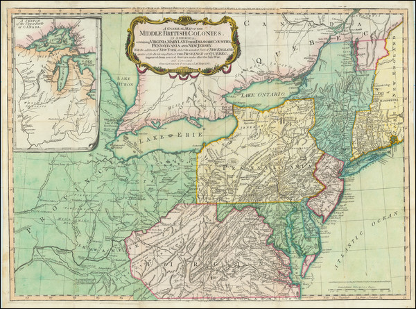 91-Southeast, Midwest, American Revolution, Canada and Eastern Canada Map By Lewis Evans / Sayer &