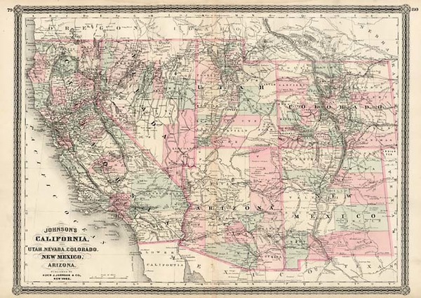28-Southwest, Rocky Mountains and California Map By Alvin Jewett Johnson