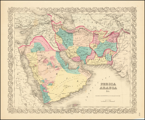 42-Middle East, Arabian Peninsula and Persia & Iraq Map By Joseph Hutchins Colton