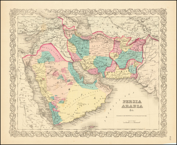 98-Middle East, Arabian Peninsula and Persia & Iraq Map By Joseph Hutchins Colton