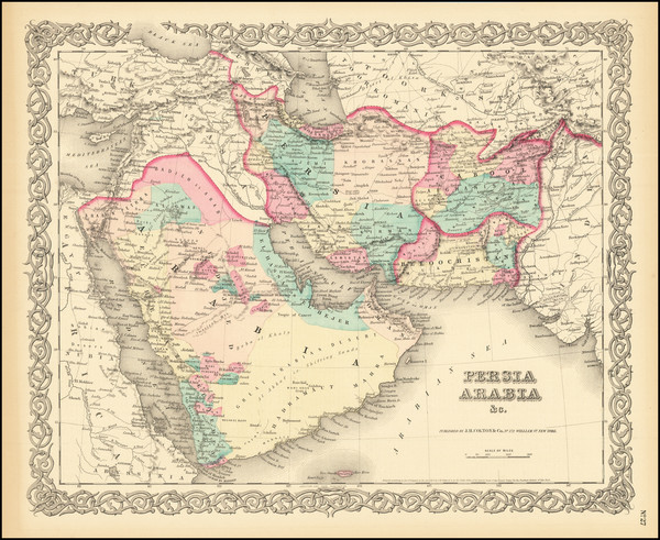 85-Middle East, Arabian Peninsula and Persia & Iraq Map By Joseph Hutchins Colton