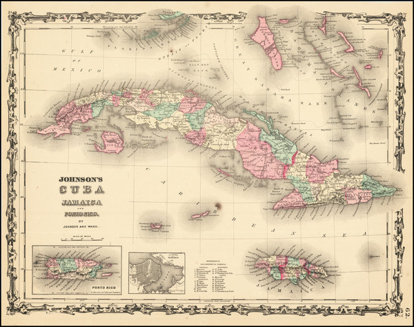 37-Cuba, Puerto Rico and Bahamas Map By Alvin Jewett Johnson  &  Benjamin P Ward