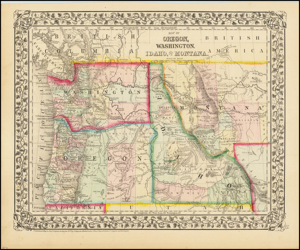 47-Idaho, Montana, Oregon and Washington Map By Samuel Augustus Mitchell Jr.