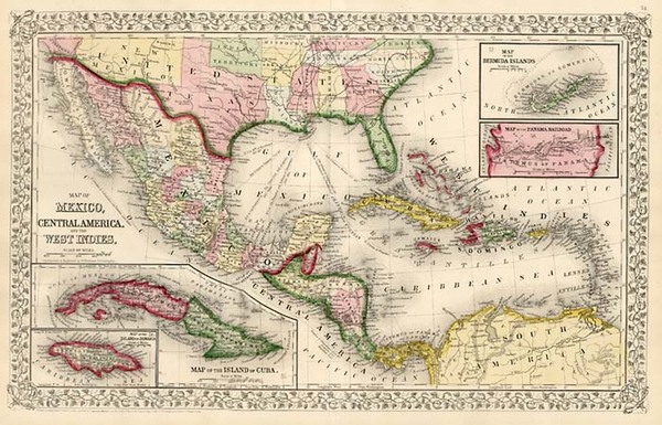 12-Southwest, Mexico and Caribbean Map By Samuel Augustus Mitchell Jr.