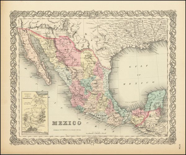 27-Mexico Map By Joseph Hutchins Colton