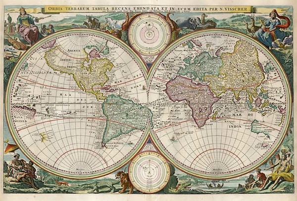 19-World and World Map By Nicolaes Visscher I