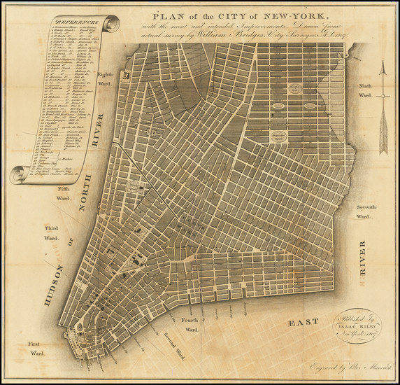 54-New York City and Rare Books Map By William Bridges / Peter Maverick / Isaac Riley