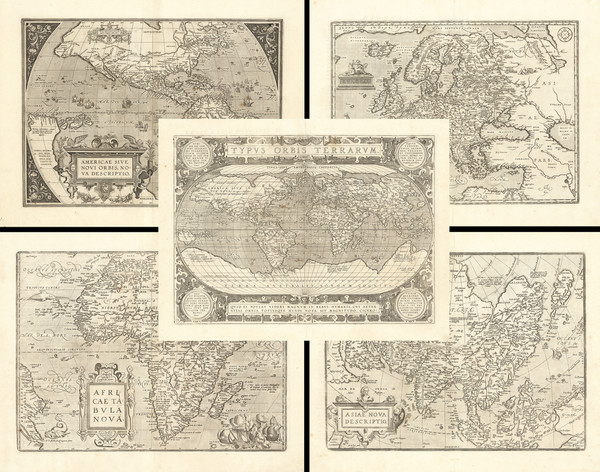 96-World, Europe, Asia, Africa and America Map By Abraham Ortelius