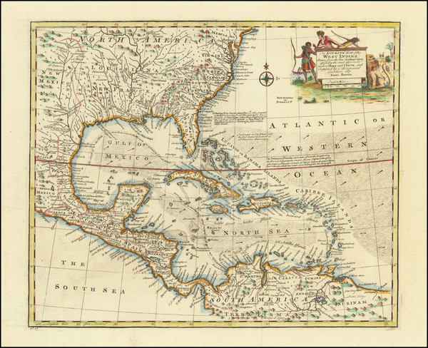 66-Florida, South, Southeast, Caribbean and Central America Map By Emanuel Bowen