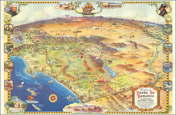 80-Pictorial Maps, California, Los Angeles and San Diego Map By Claude Putnam / Karl F. Brown