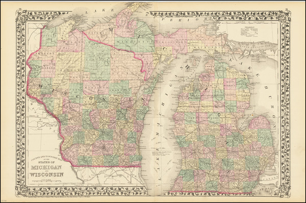 68-Michigan and Wisconsin Map By Samuel Augustus Mitchell Jr.