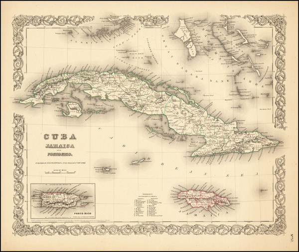 93-Cuba, Jamaica and Bahamas Map By Joseph Hutchins Colton