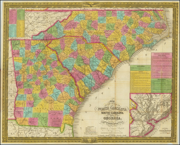 65-Georgia, North Carolina and South Carolina Map By Samuel Augustus Mitchell