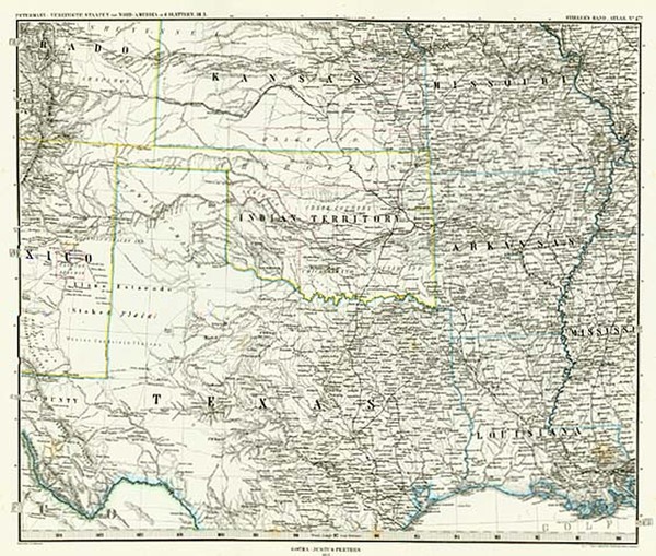 91-South, Texas, Plains and Southwest Map By Adolf Stieler