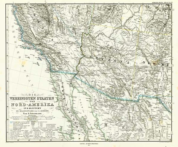 79-Southwest, Mexico, Baja California and California Map By Adolf Stieler