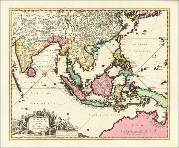 51-China, India, Southeast Asia and Australia Map By Nicolaes Visscher I / Peter Schenk