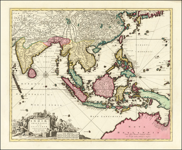 82-China, India, Southeast Asia and Australia Map By Nicolaes Visscher I / Peter Schenk