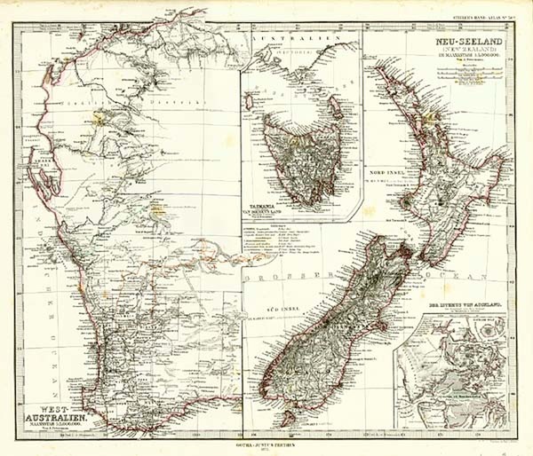 38-Australia & Oceania, Australia and New Zealand Map By Adolf Stieler