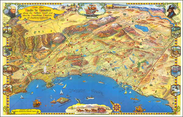 3-Pictorial Maps, Los Angeles and San Diego Map By Roads To Romance Inc.