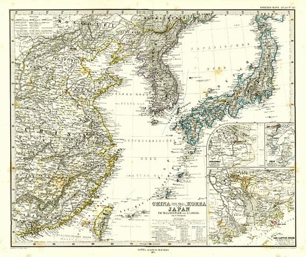 91-Asia, China, Japan and Korea Map By Adolf Stieler