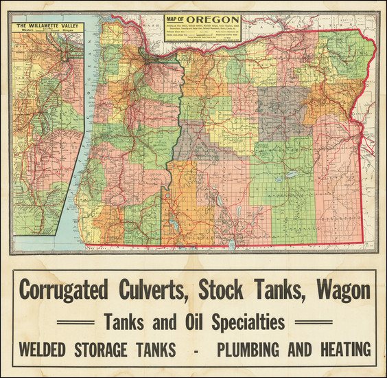 30-Oregon Map By Kenyon Printing & Mfg Co.