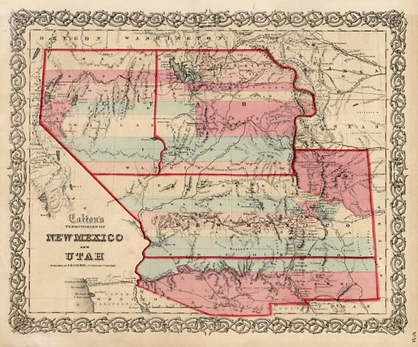 76-Southwest, Rocky Mountains and California Map By Joseph Hutchins Colton