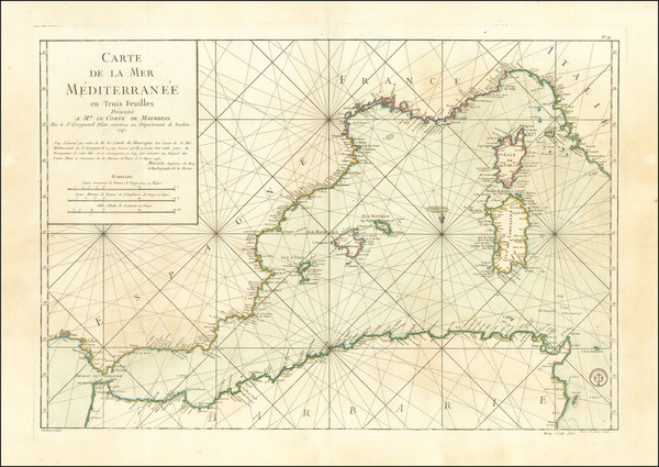 89-Mediterranean Map By Jacques Nicolas Bellin / Depot de la Marine