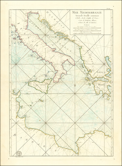 15-Italy, Mediterranean and Greece Map By Jacques Nicolas Bellin / Depot de la Marine