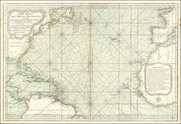 64-Atlantic Ocean Map By Jacques Nicolas Bellin