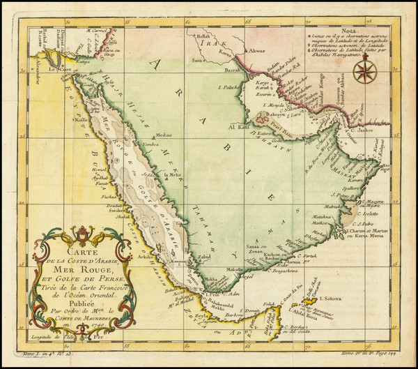 54-Middle East and Arabian Peninsula Map By Jacques Nicolas Bellin