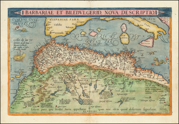 61-Mediterranean, North Africa and Balearic Islands Map By Abraham Ortelius