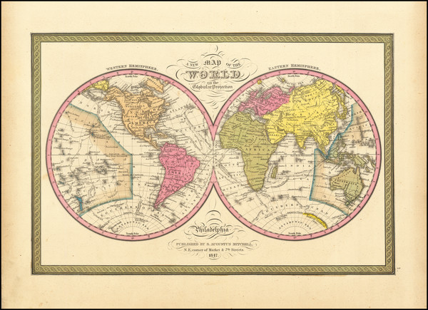 64-World Map By Samuel Augustus Mitchell
