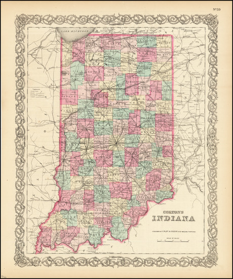 54-Indiana Map By Joseph Hutchins Colton