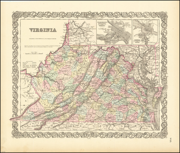 57-West Virginia and Virginia Map By Joseph Hutchins Colton