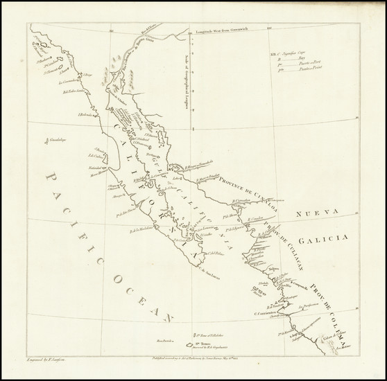 42-Baja California and California Map By James Burney