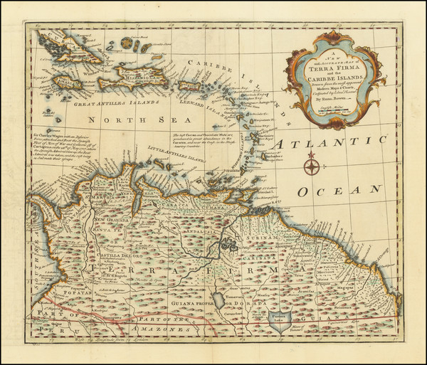 60-Caribbean, Colombia and Venezuela Map By Emanuel Bowen