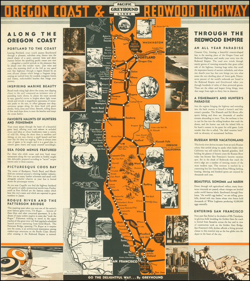 90-Oregon, Pictorial Maps and California Map By Pacific Greyhound Lines