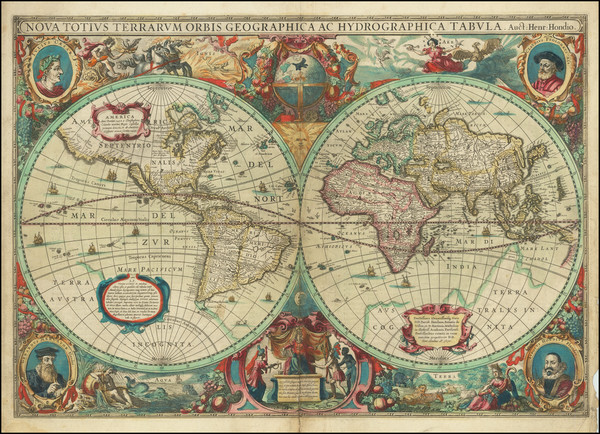 87-World and California as an Island Map By Henricus Hondius